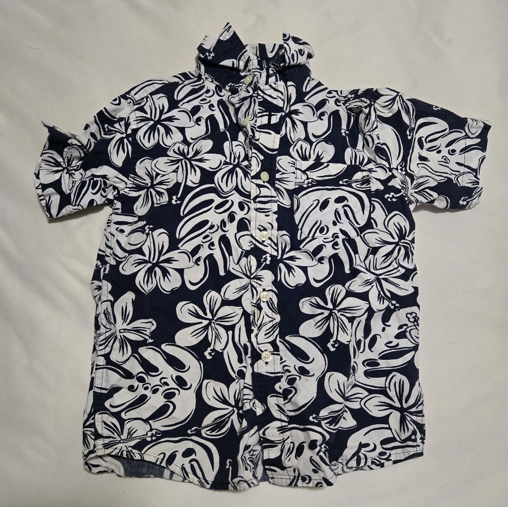 Source Unknown Navy and White Floral Button Down Shirt